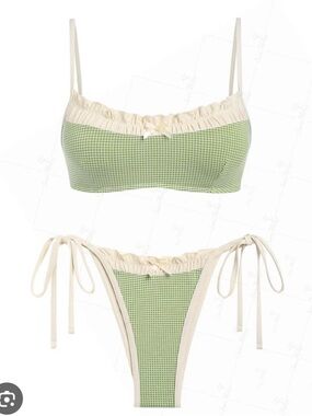 Cream-Trim Green gingham Women's Bikini Set new